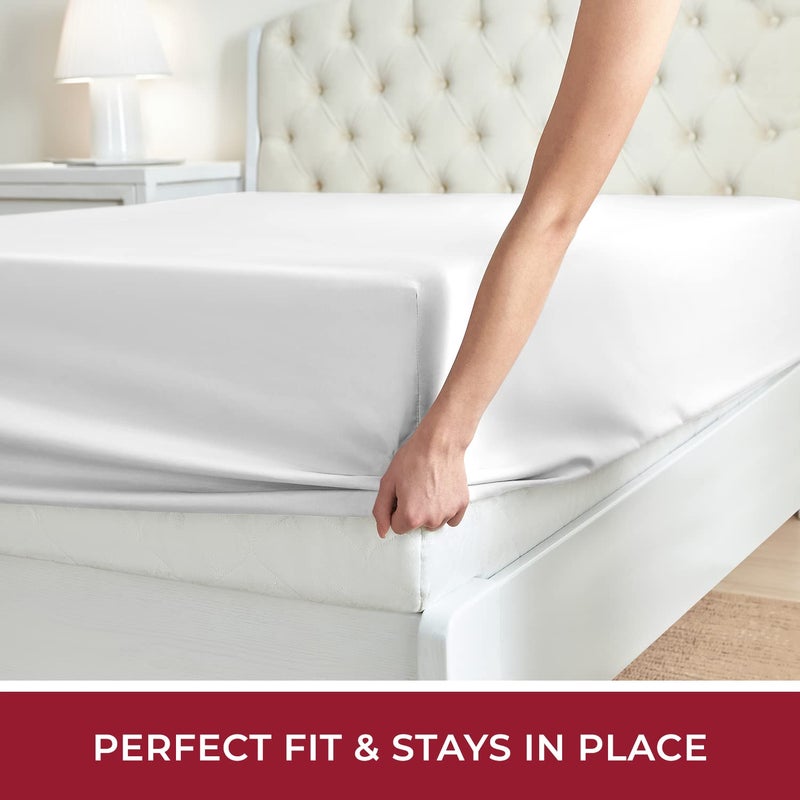 Mellanni Extra Deep Pocket Cal King Fitted Sheet - Iconic Collection Bedding Sheets with up to 21 inch Deep Pocket - Soft & Cooling - Fade & Stain Resistant - 1 PC (Cal King, White) - Image 5